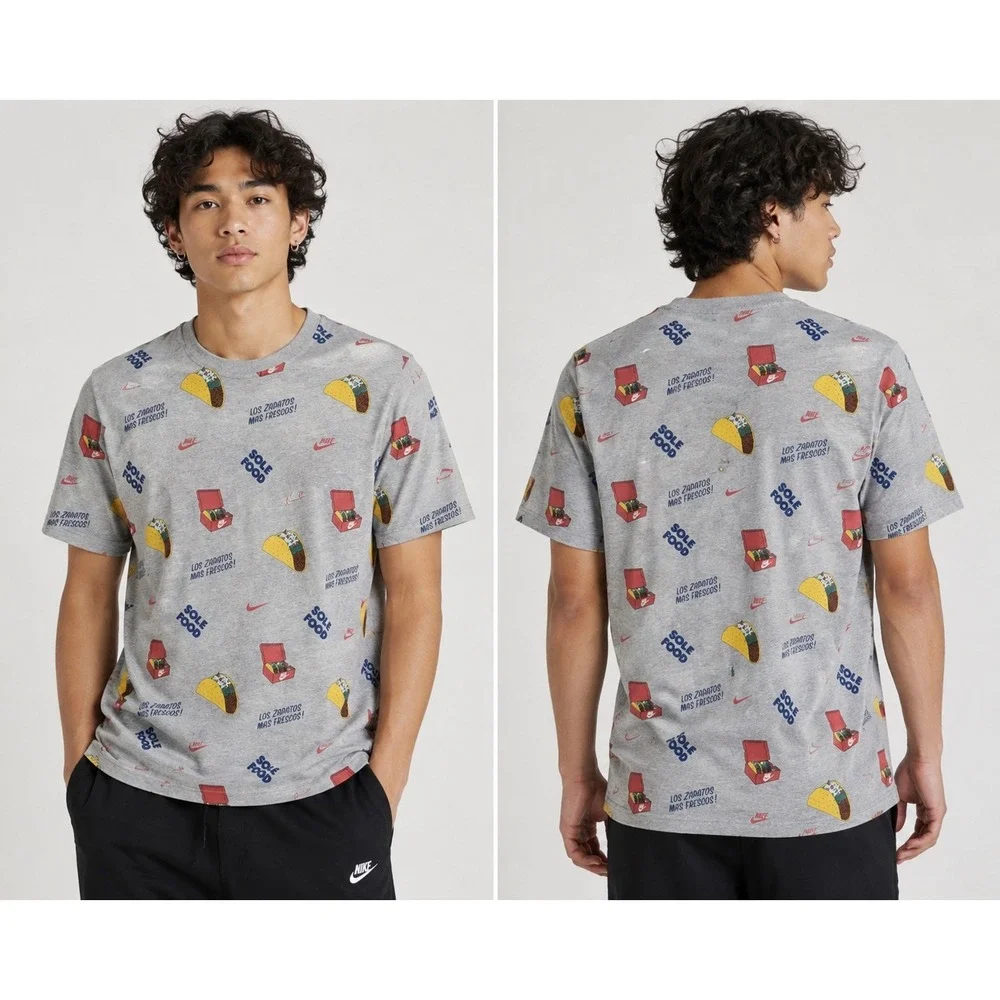 Nike Mens Sole Food Taco Sneaker Box All Over Print Grey T-Shirt CW0472-063 L